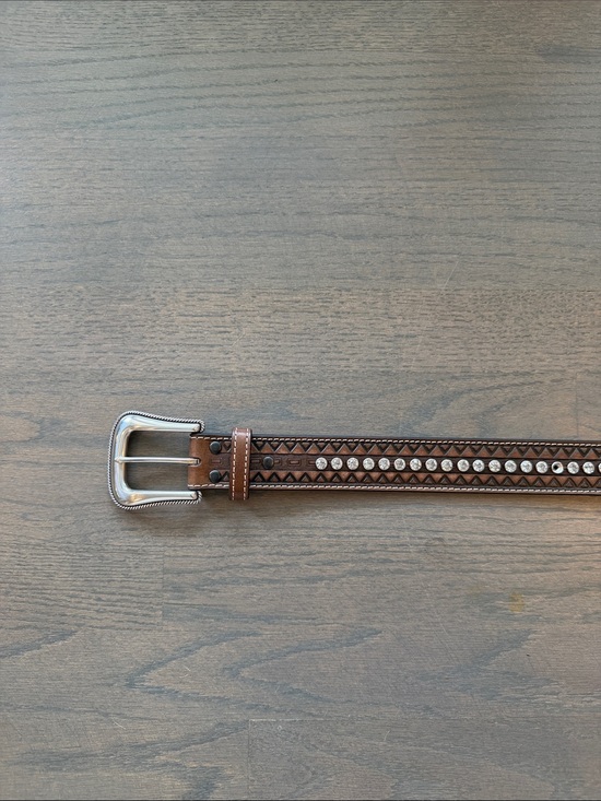 Ariat Accessories - Ariat Brown Leather Studded Western Belt with Silver Buckle